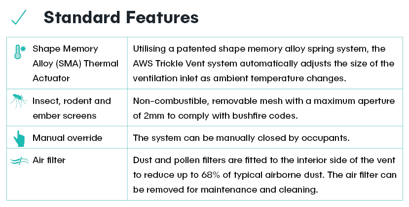 Trickle Vent Standard Features