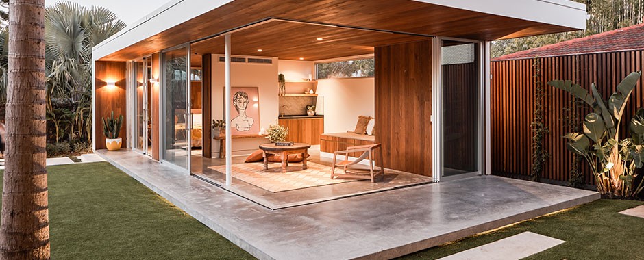 Deck with residential sliding stacker doors near Sydney and Wollongong